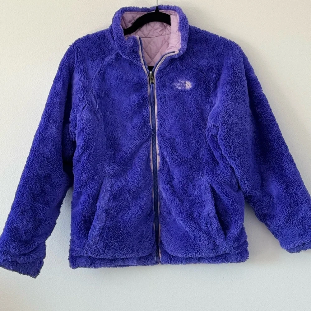The North Face Girls Reversible Osito Fleece Jacket Purple & Lavender Quilted